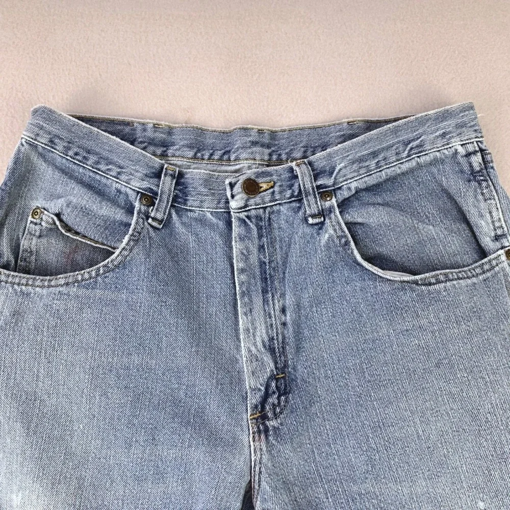 Thrashed Wrangler Jeans Mens 35x30 Blue Straight Leg‎ Distressed Denim Workwear
